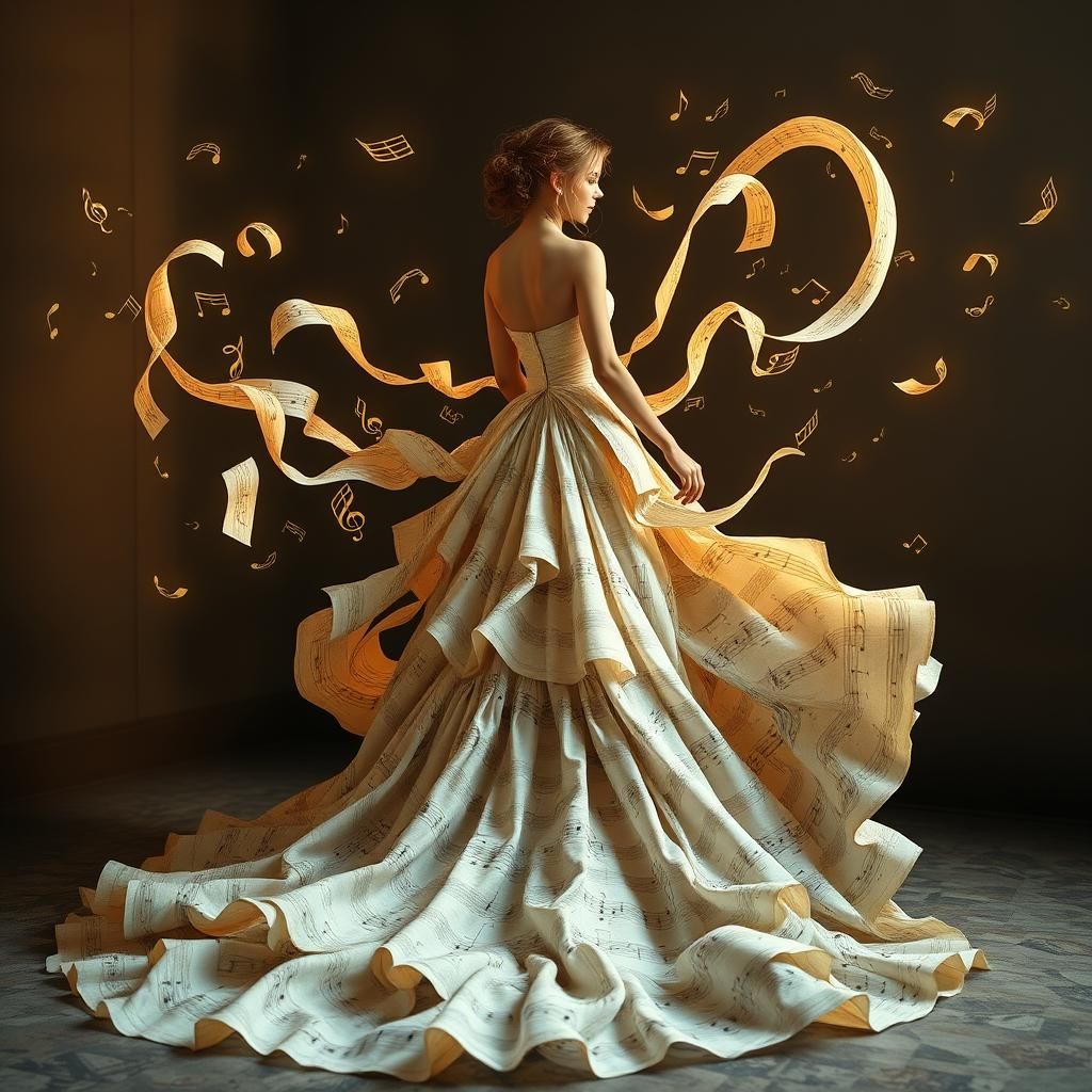 Musical Wedding Gown in Dreamlike Watercolor