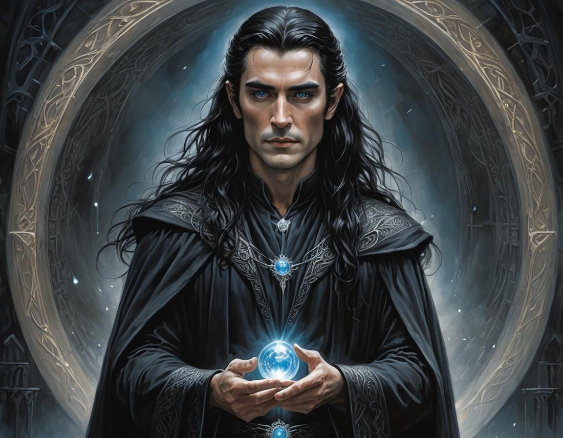 Ethereal Elf Portrait with Silvery Gem, Tolkien Style