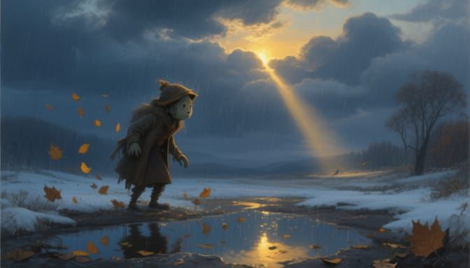 Personified November Character in Dramatic Matte Painting