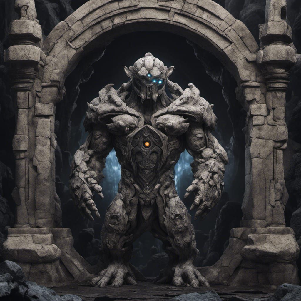 Stone Golem Guardian with Dark Portal