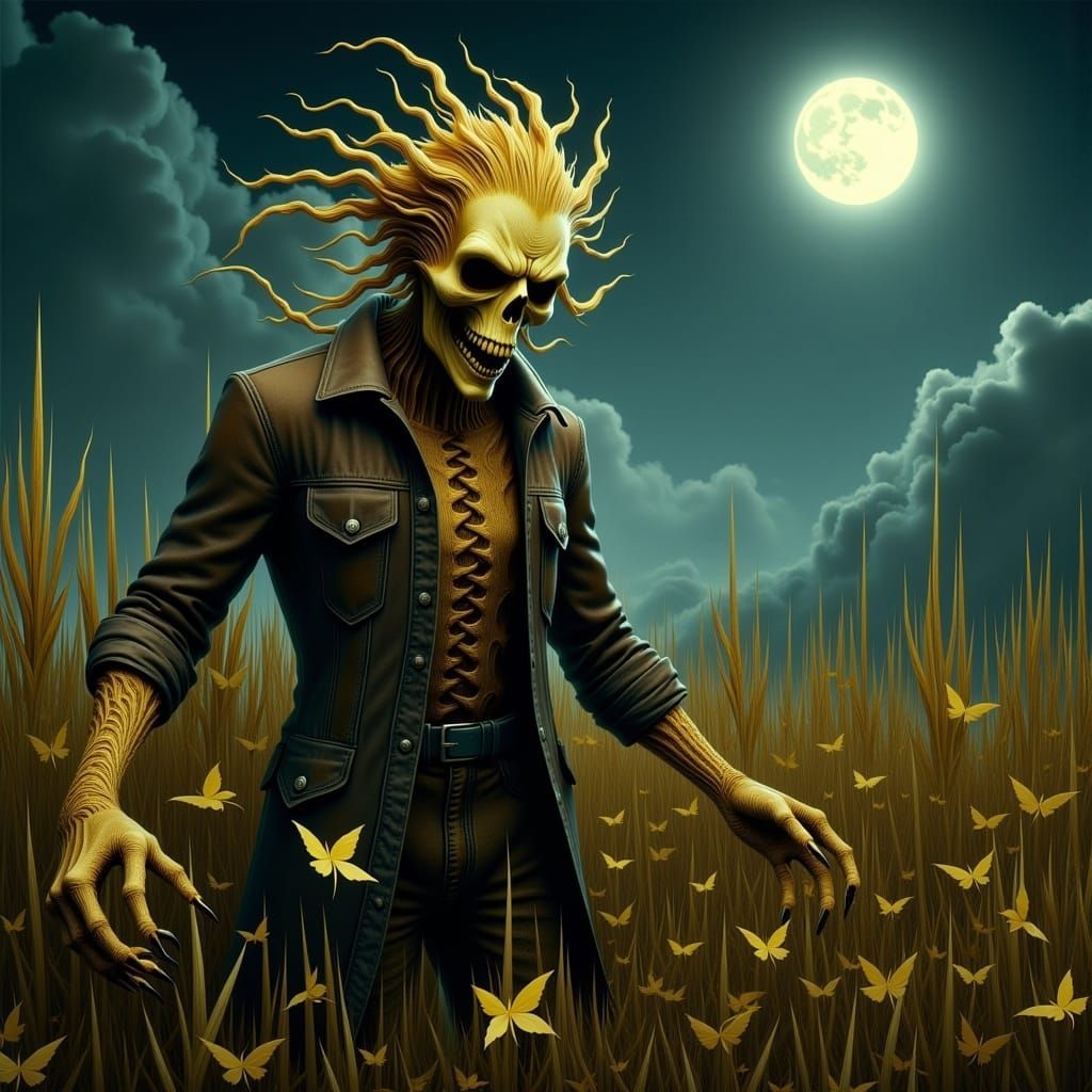 Gothic Scarecrow in Cornfield Illustration