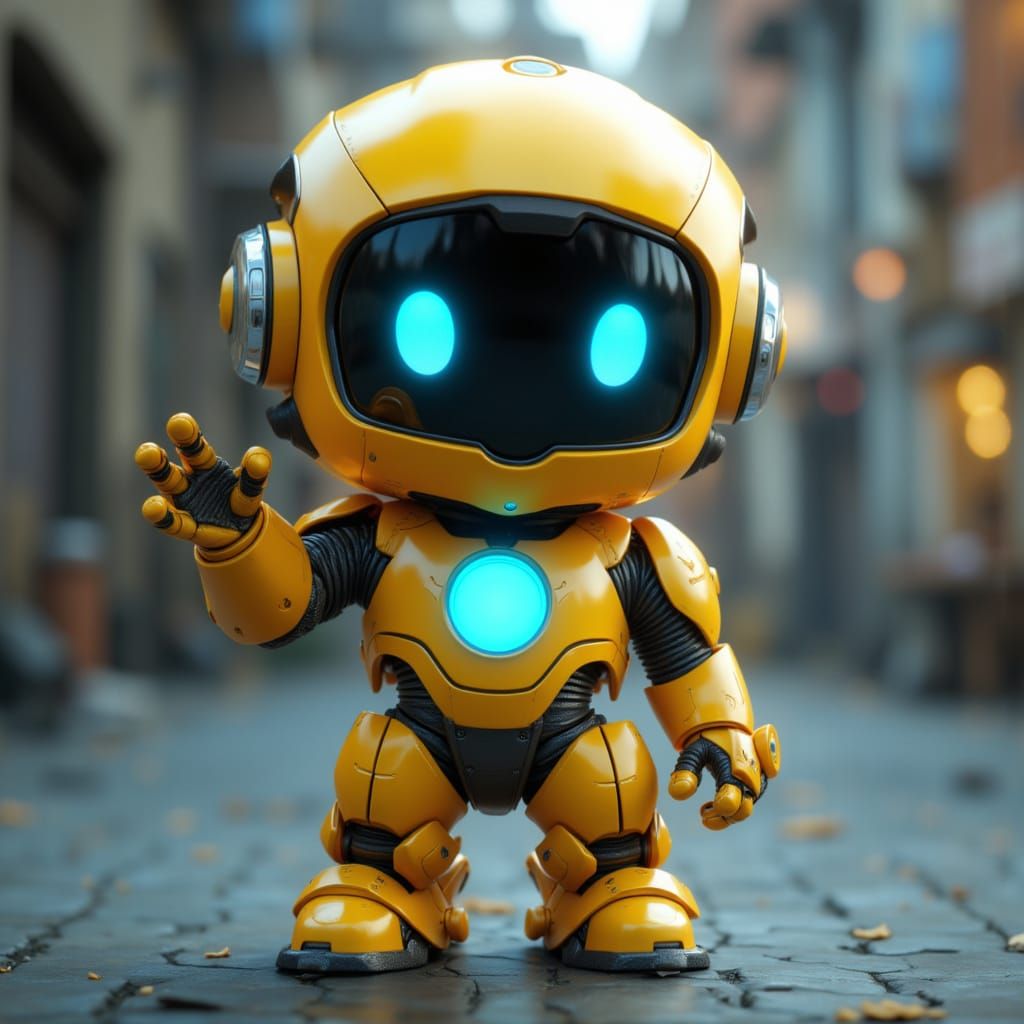 Cute Chibi Robot Boltie Waving Cheerfully