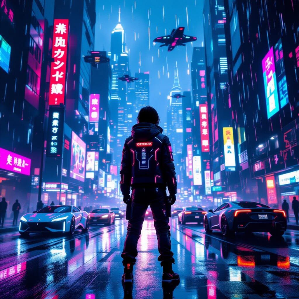 Cyberpunk City Dweller in Neon Streets