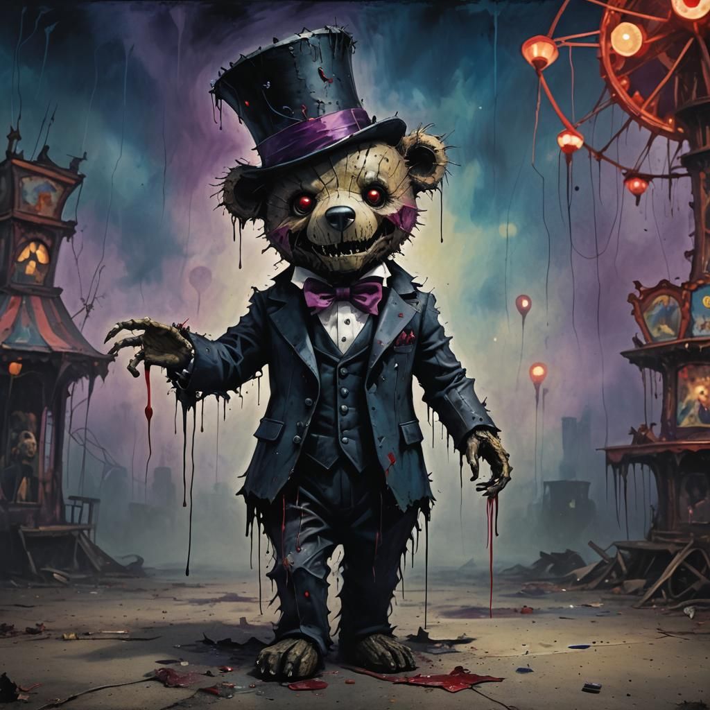 Zombie Teddy Bear Vampire in Abandoned Carnival