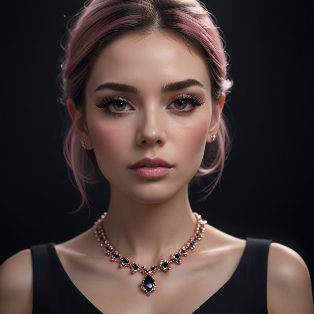 Woman in Black and Pink: Photorealistic Portrait