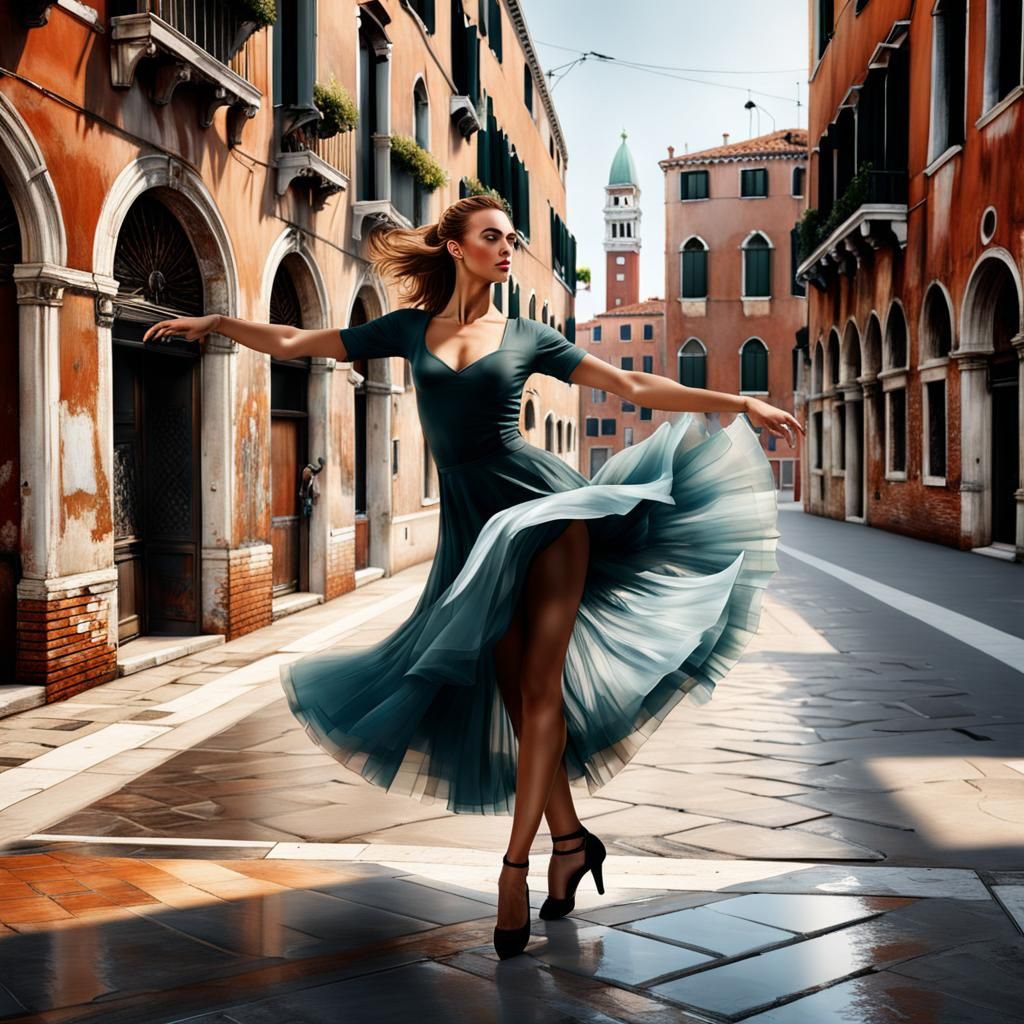 Young Woman Dancing in Venice: Industrial Edge