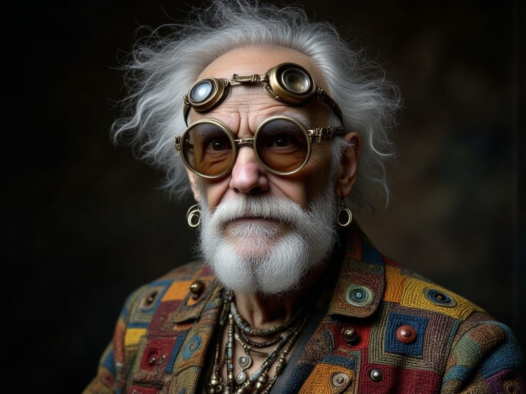 Eccentric Man in Photo-Surrealist Steampunk Style