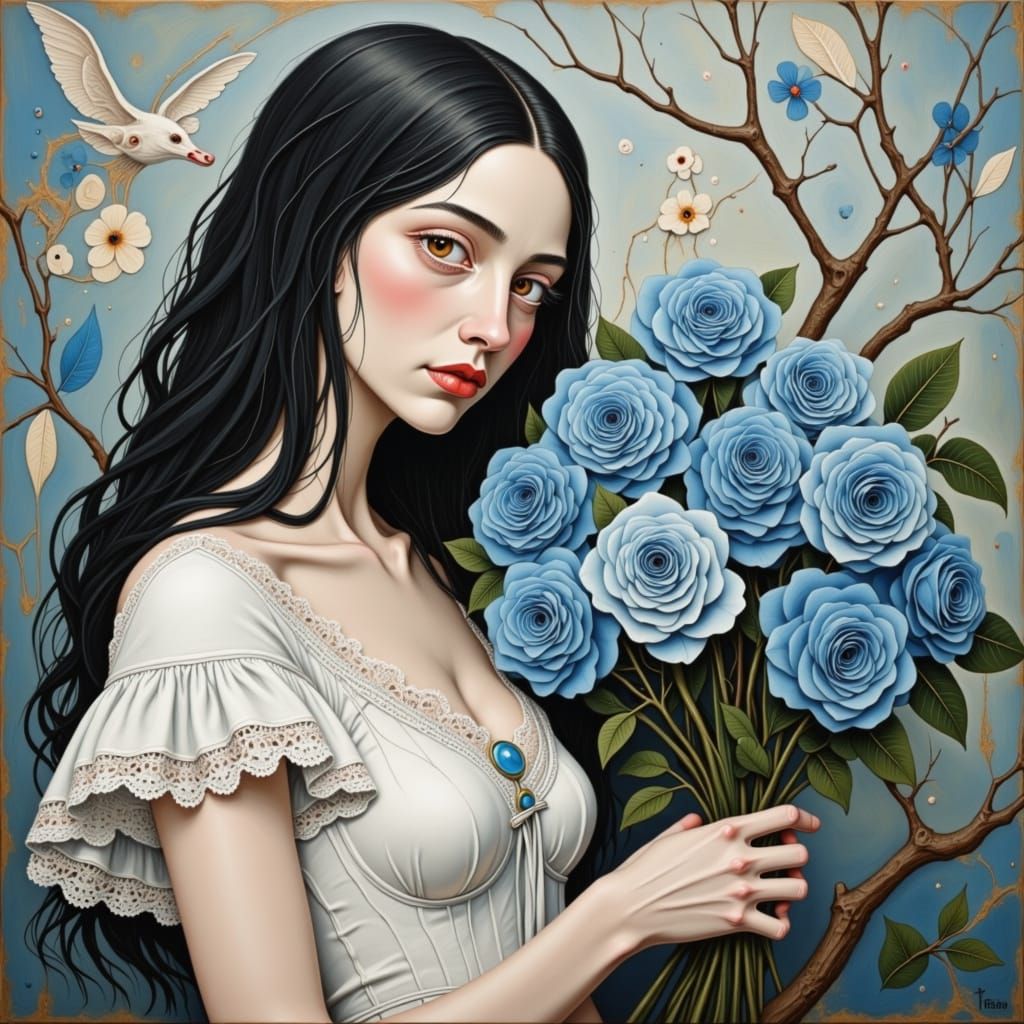 Saintly Woman with Roses in Classic Portraiture Style
