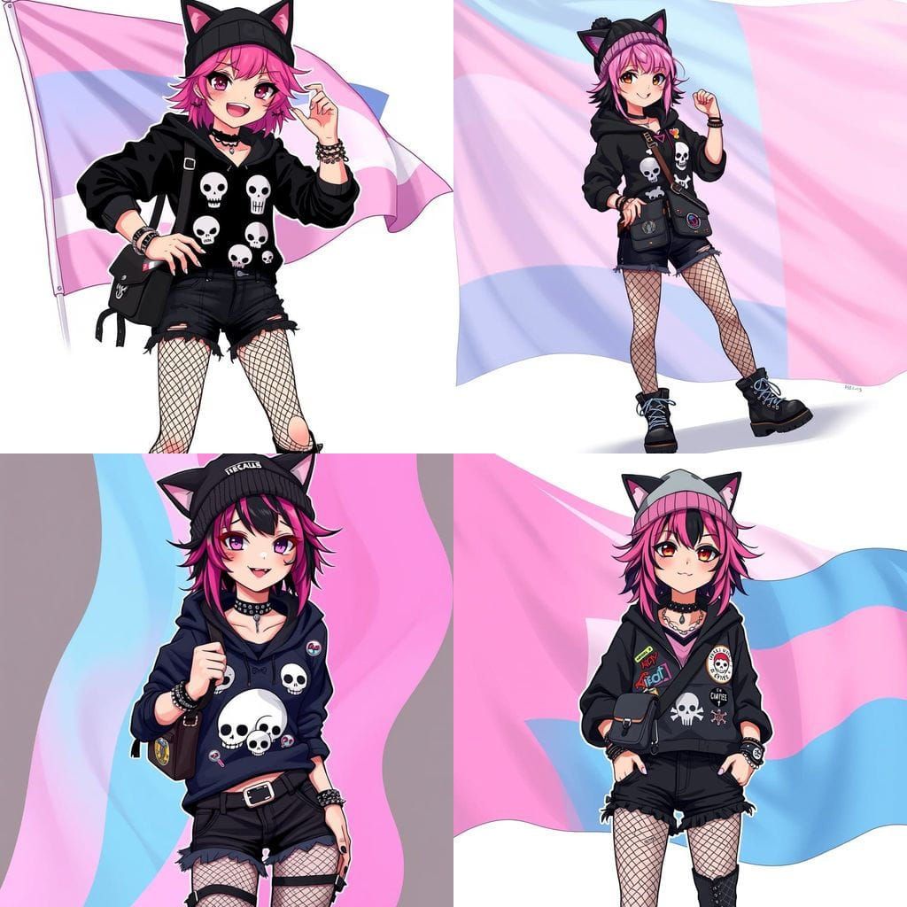 Anime-Style Trans Girl Emo Illustration with Vibrant Hair an...