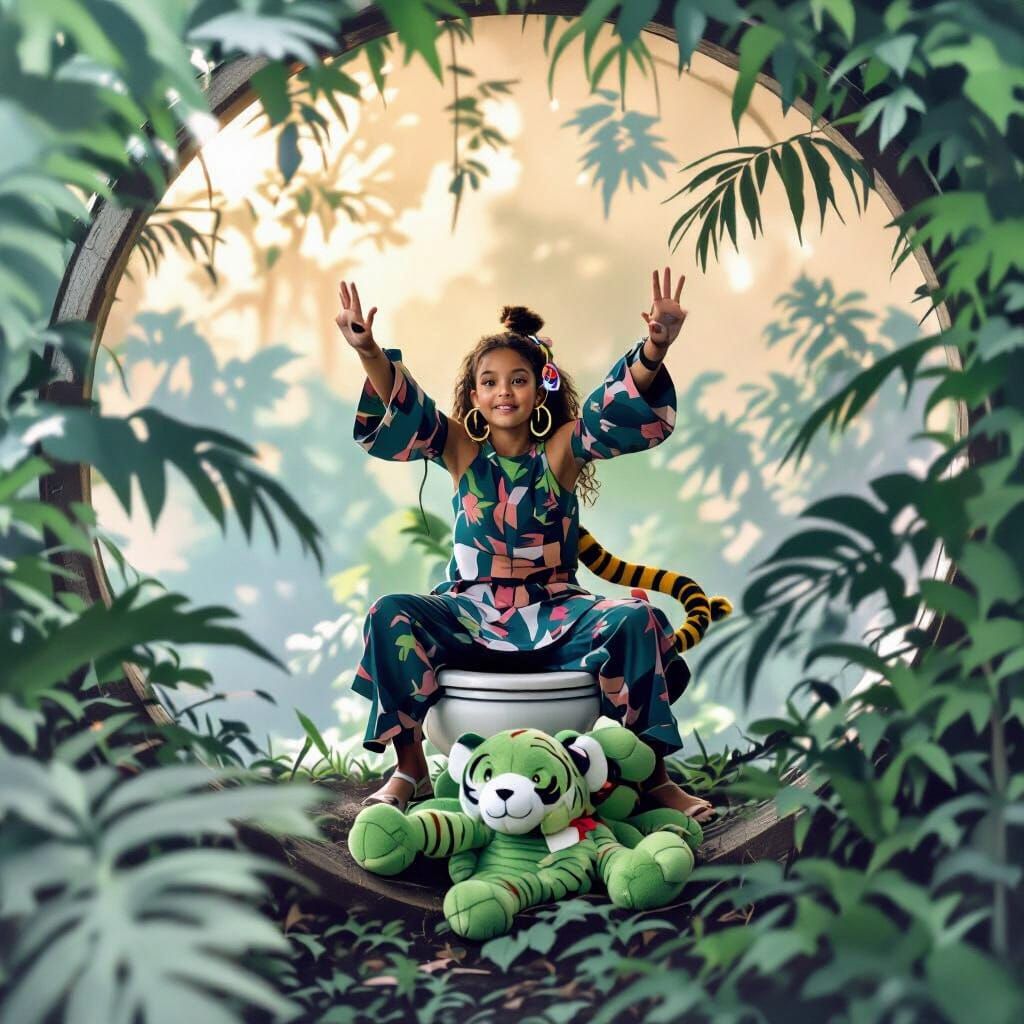Girl with Light-Up Earrings in Jungle Setting