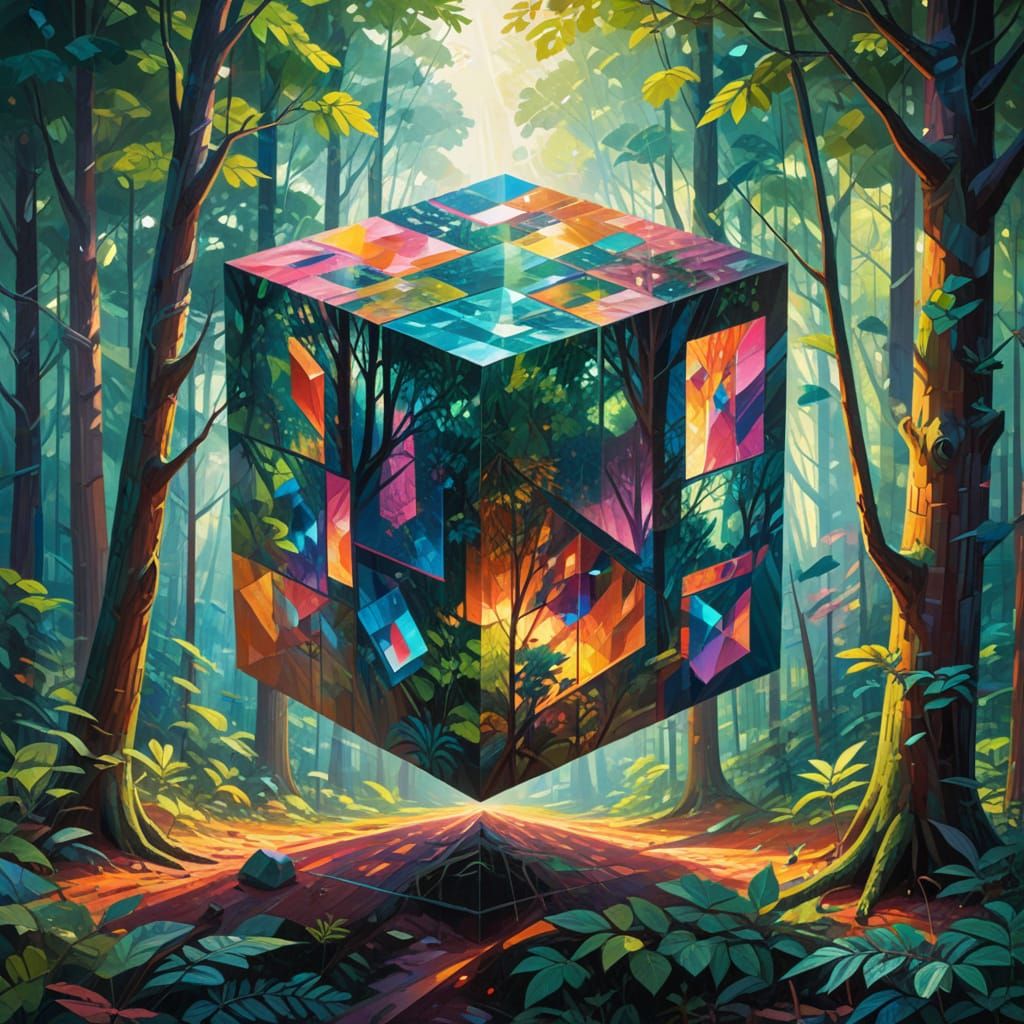 Surreal Cubist Masterpiece: Cuboid Creature in Geometric For...