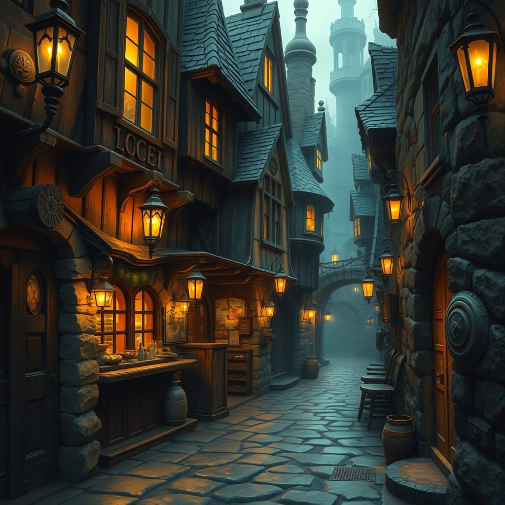 Mystical Tavern in Lantern-Lit Alleyways