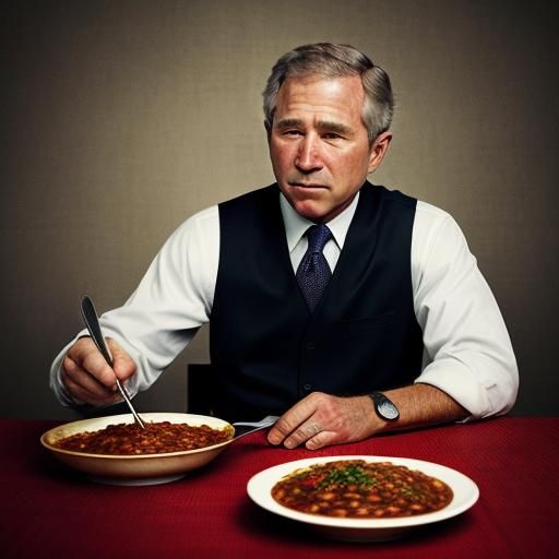 Hyperrealistic Image of George W. Bush Eating Chili