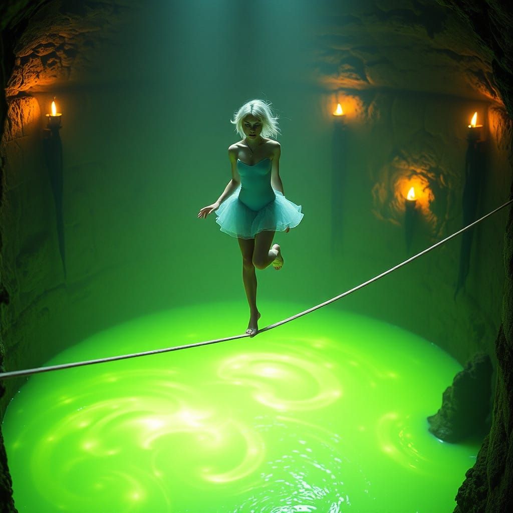 Ethereal Tightrope Princess in a Dark, Mystical Dungeon
