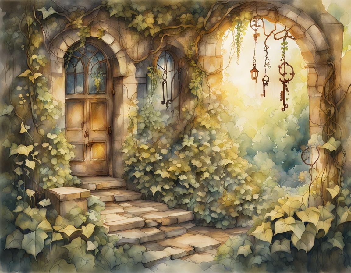Enchanted Garden with Keys in Art Nouveau Style