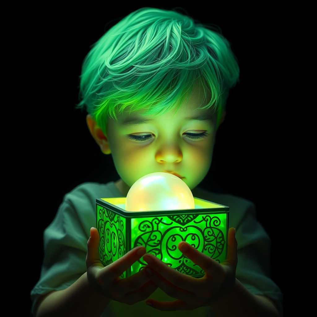 Boy Finds Bioluminescent Pearl: Digital Art