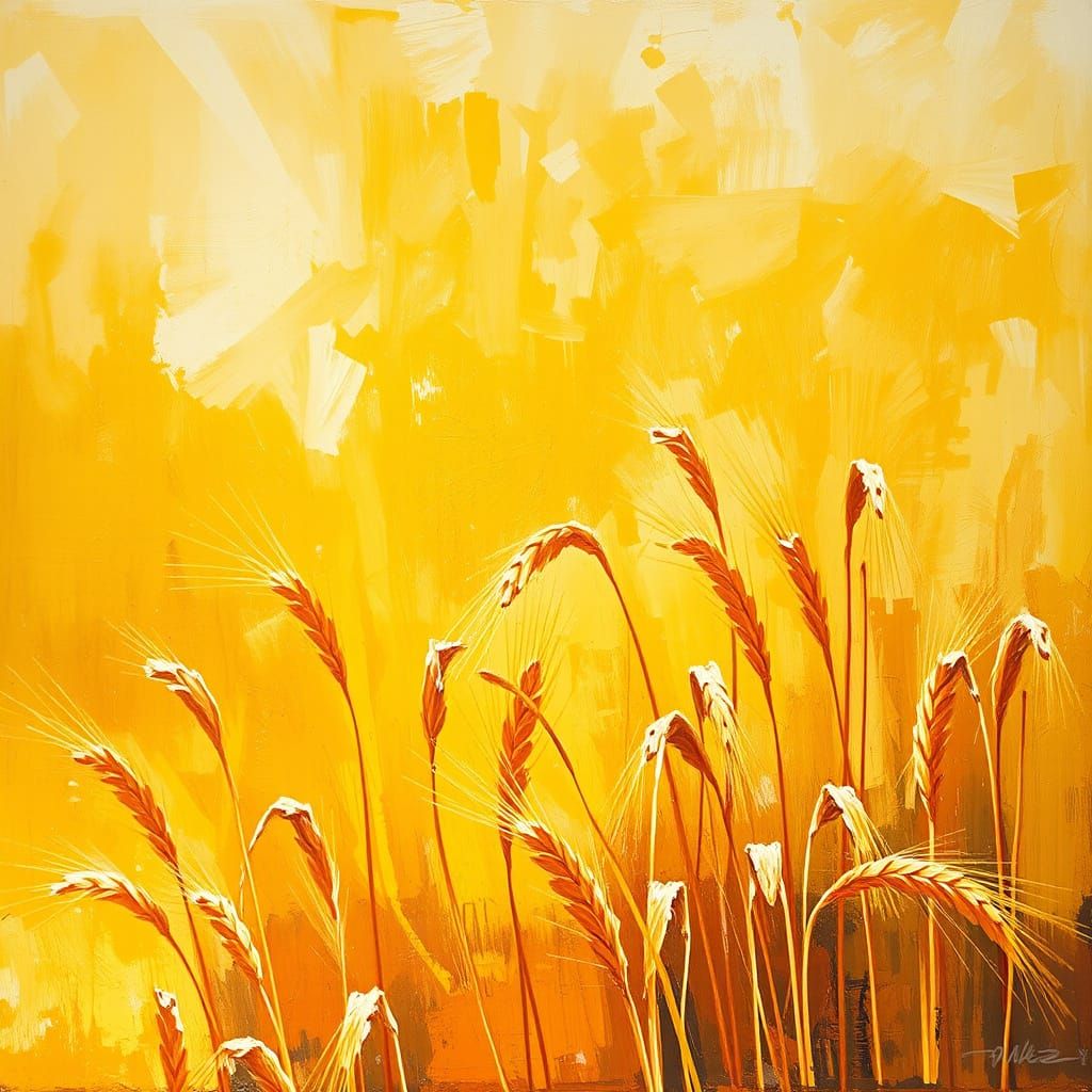 Surreal Landscape of Golden Wheat Fields in Abstract Express...