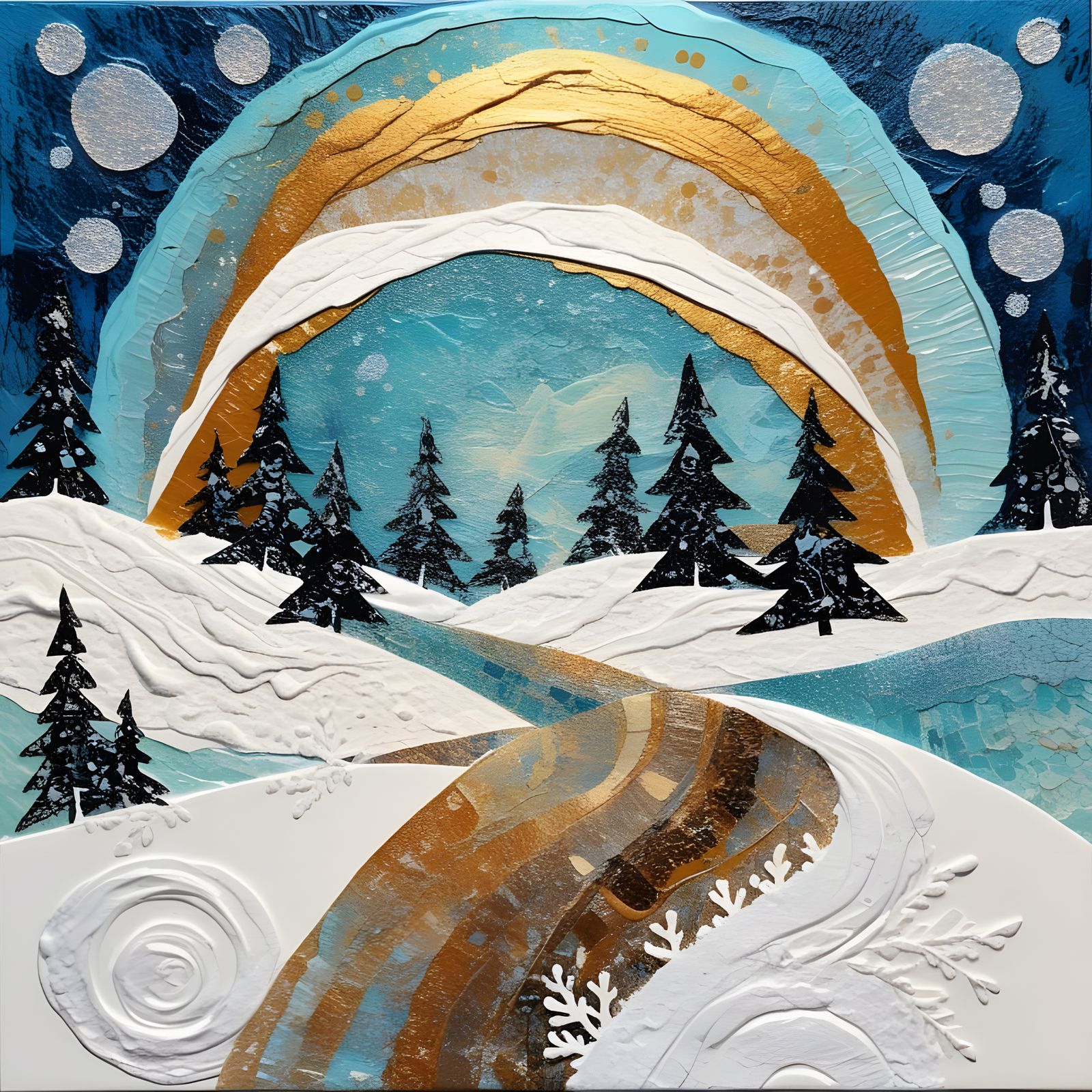 Snowy Landscape Acrylic and Mixed Media Art