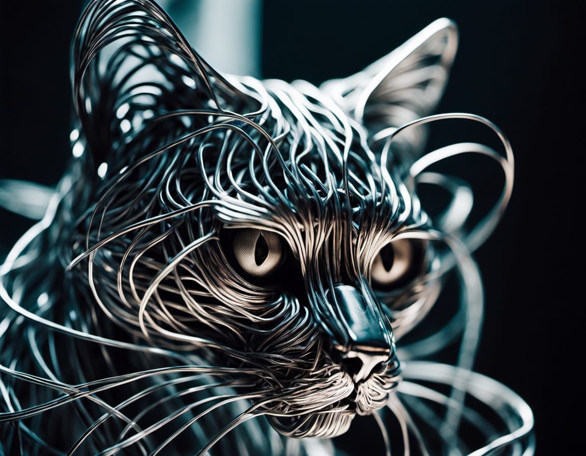 Abstract Feline Wire Sculpture in Industrial Style