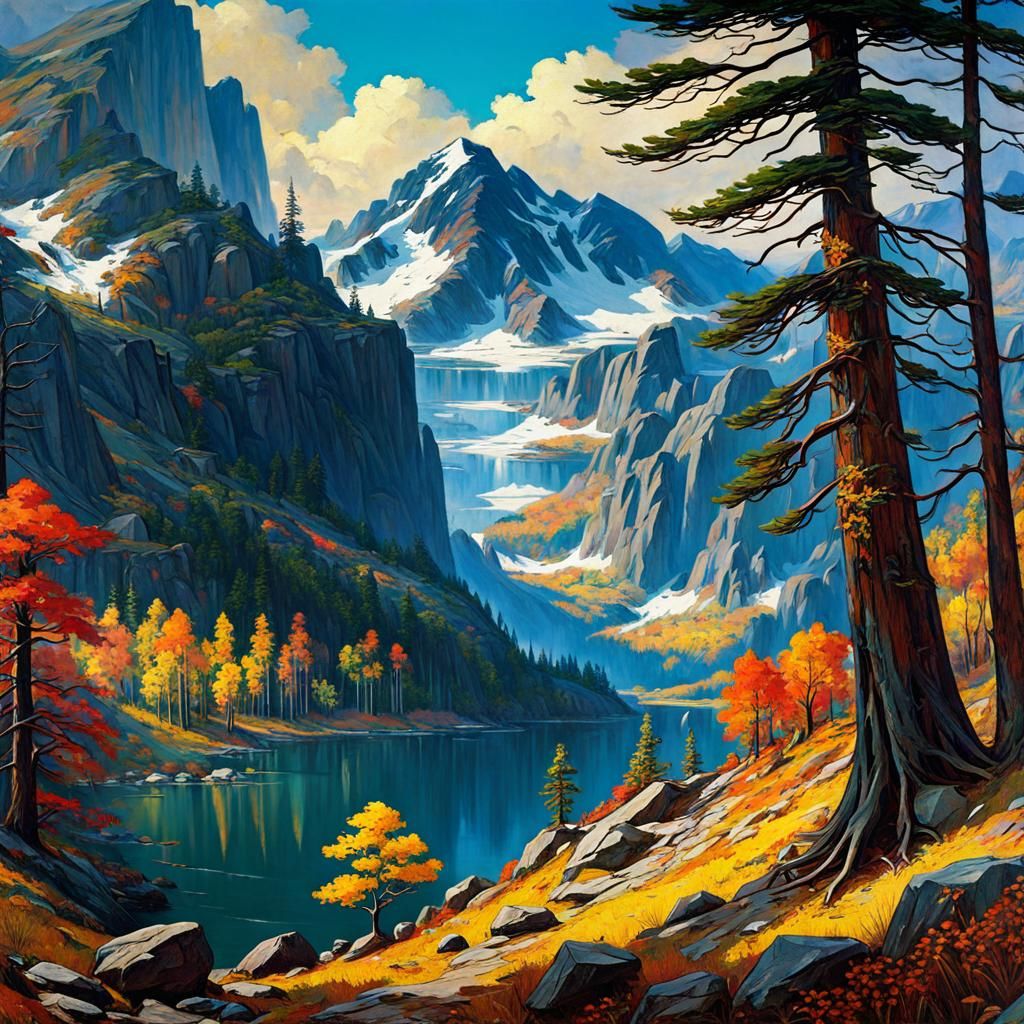 Autumn Wilderness Inspired by Waterhouse and Anime