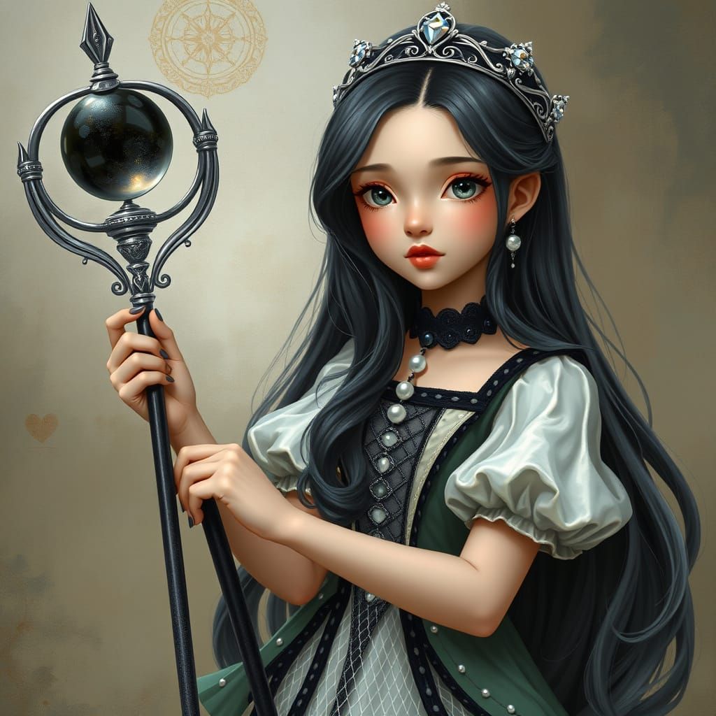 Girl with Staff in Art Nouveau Cinematic Style