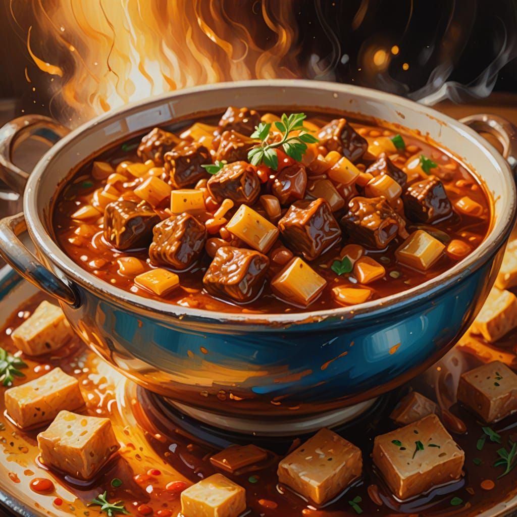 Mouthwatering Goulash: A Vibrant Oil Painting