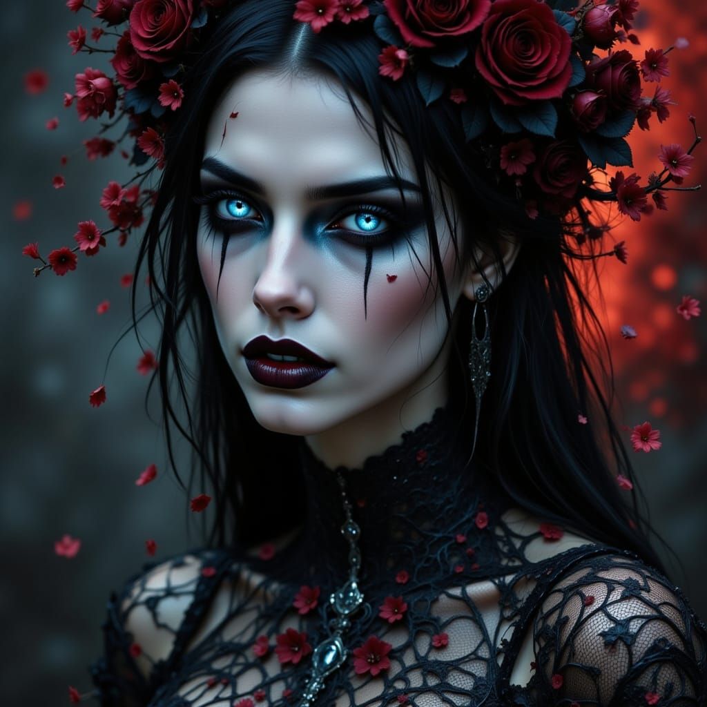 Deadly Vampire Queen in Black and Red Lace
