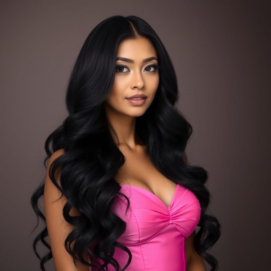 Woman in Pink Bodice with Black Hair Portrait