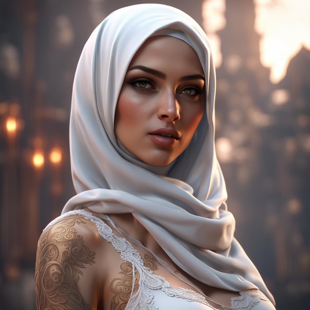 Woman in Hijab: Detailed Matte Painting in 8k