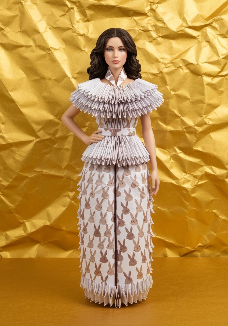 Origami Haute-Couture Fashion on Golden Paper