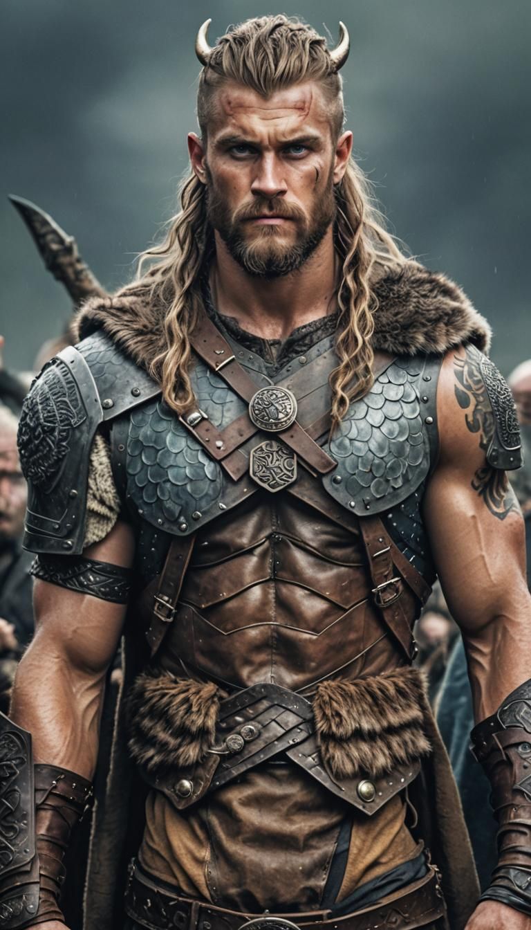 Aesthetically Pleasing Cyberpunk Viking in Jungle Clearing