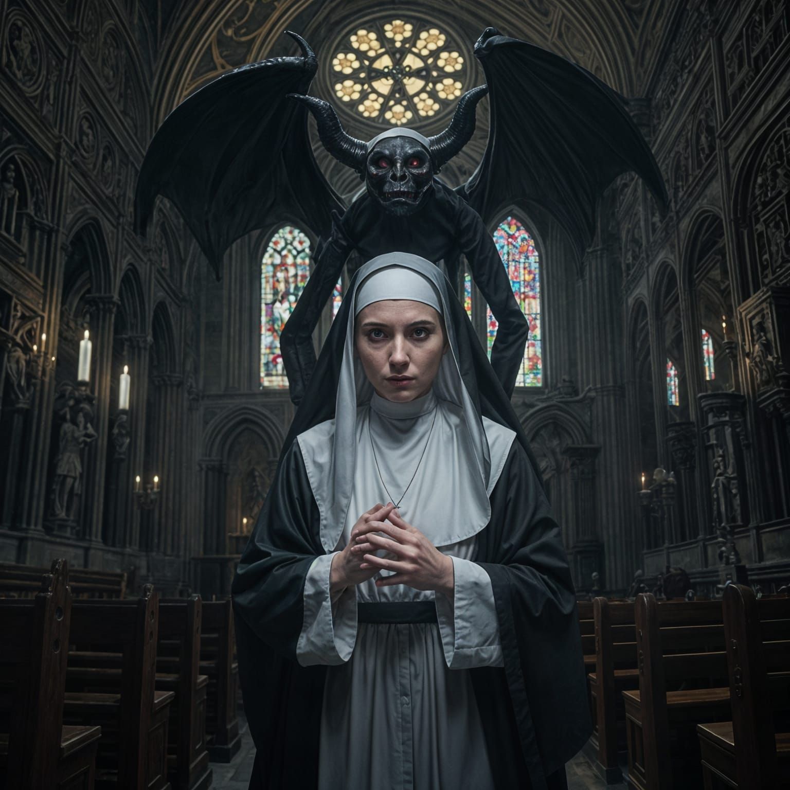 Nun and Demon in Church