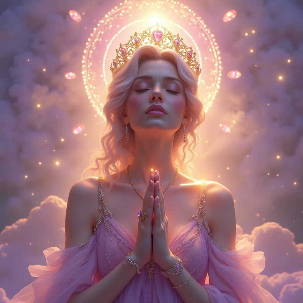 Serene Goddess Radiates Golden Light and Spiritual Energy