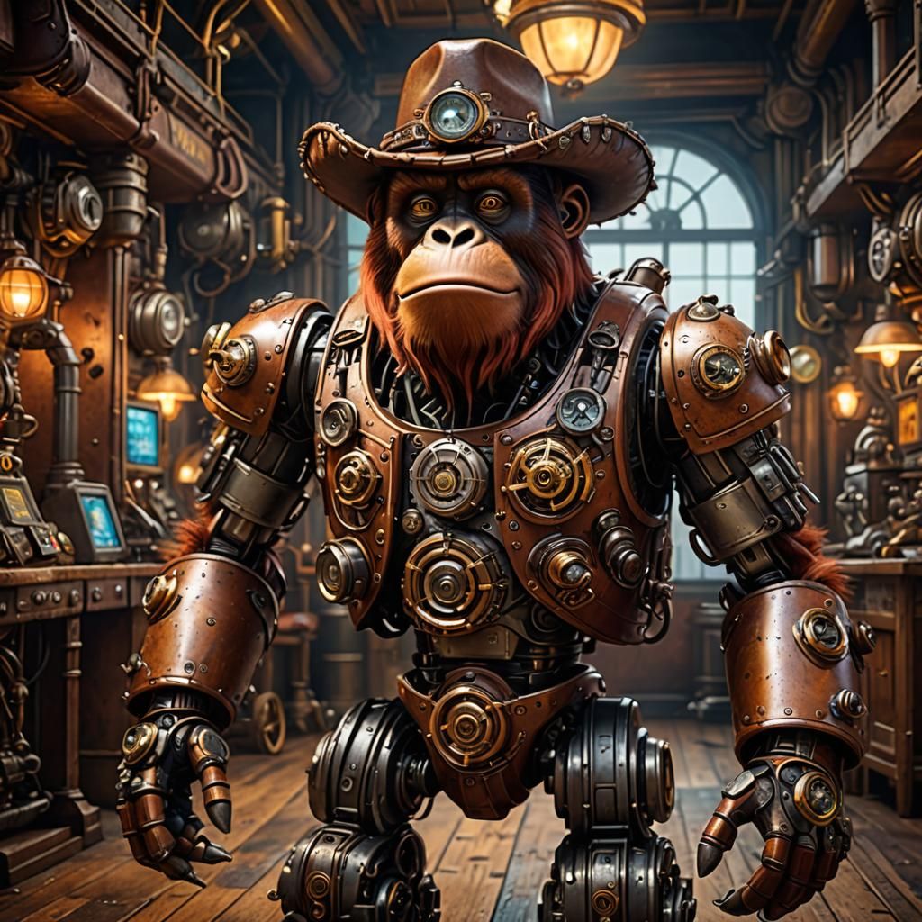 Toodles McGee the Robot Orangutan Steampunk Cowboy