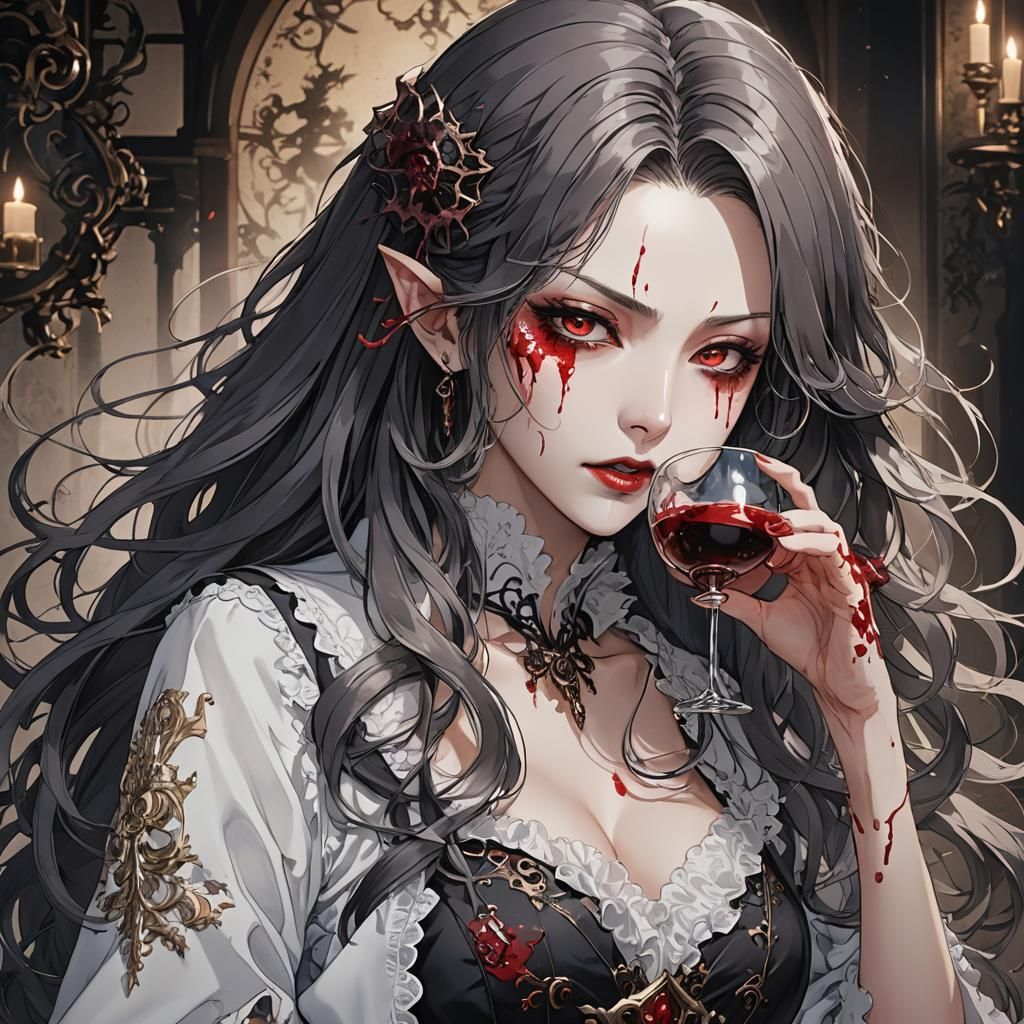 Japanese Vampire Drinking Blood Anime Style