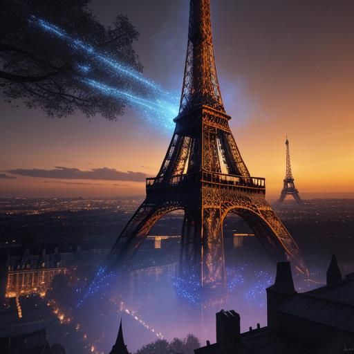 Ethereal Tree Embraces Eiffel Tower in Fantasy Paris