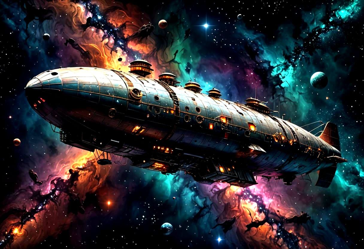 Dreadnought Airship Navigating Deep Space