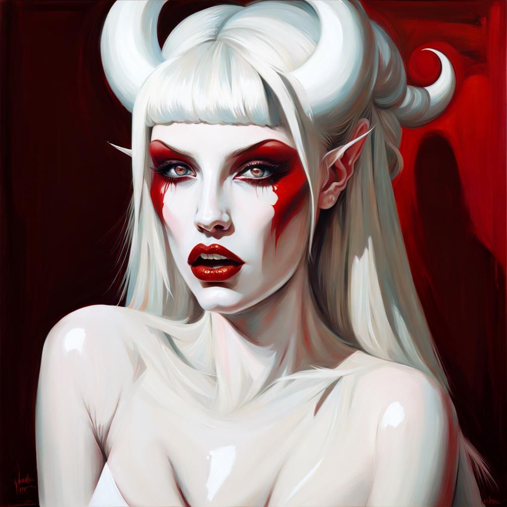 Surreal Pale Woman with Red Lips