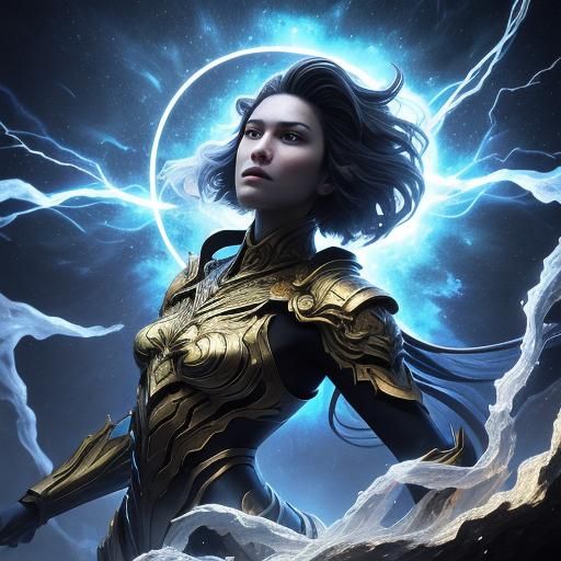 Celestial Warrior in Astral Realm with Cosmic Energy