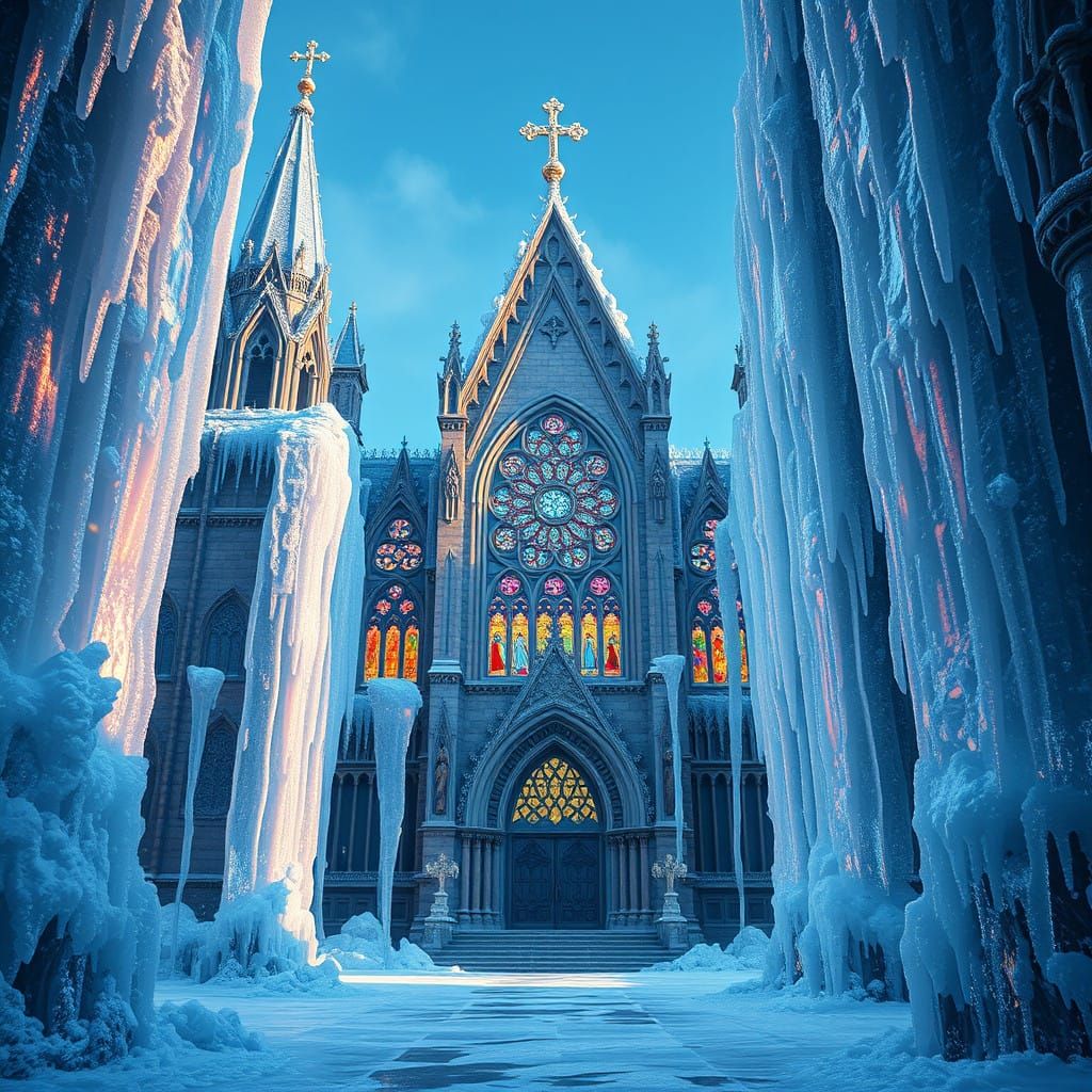 Ancient Ice Cathedral in Winter Wonderland