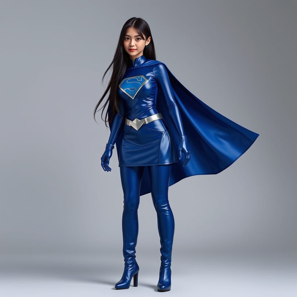 Chinese Student in Superhero Uniform, Stylized Realism