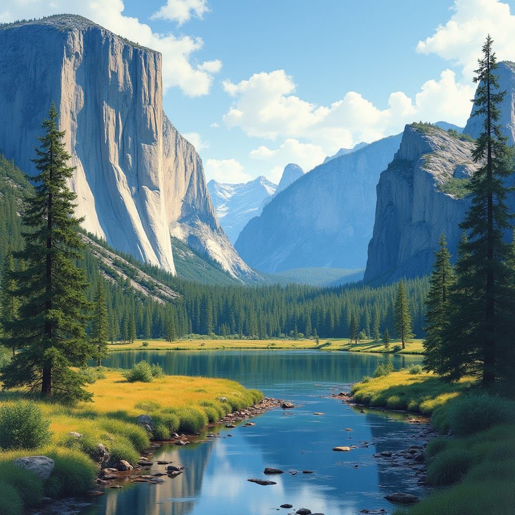 Yosemite Park: Detailed Watercolor Landscape Art