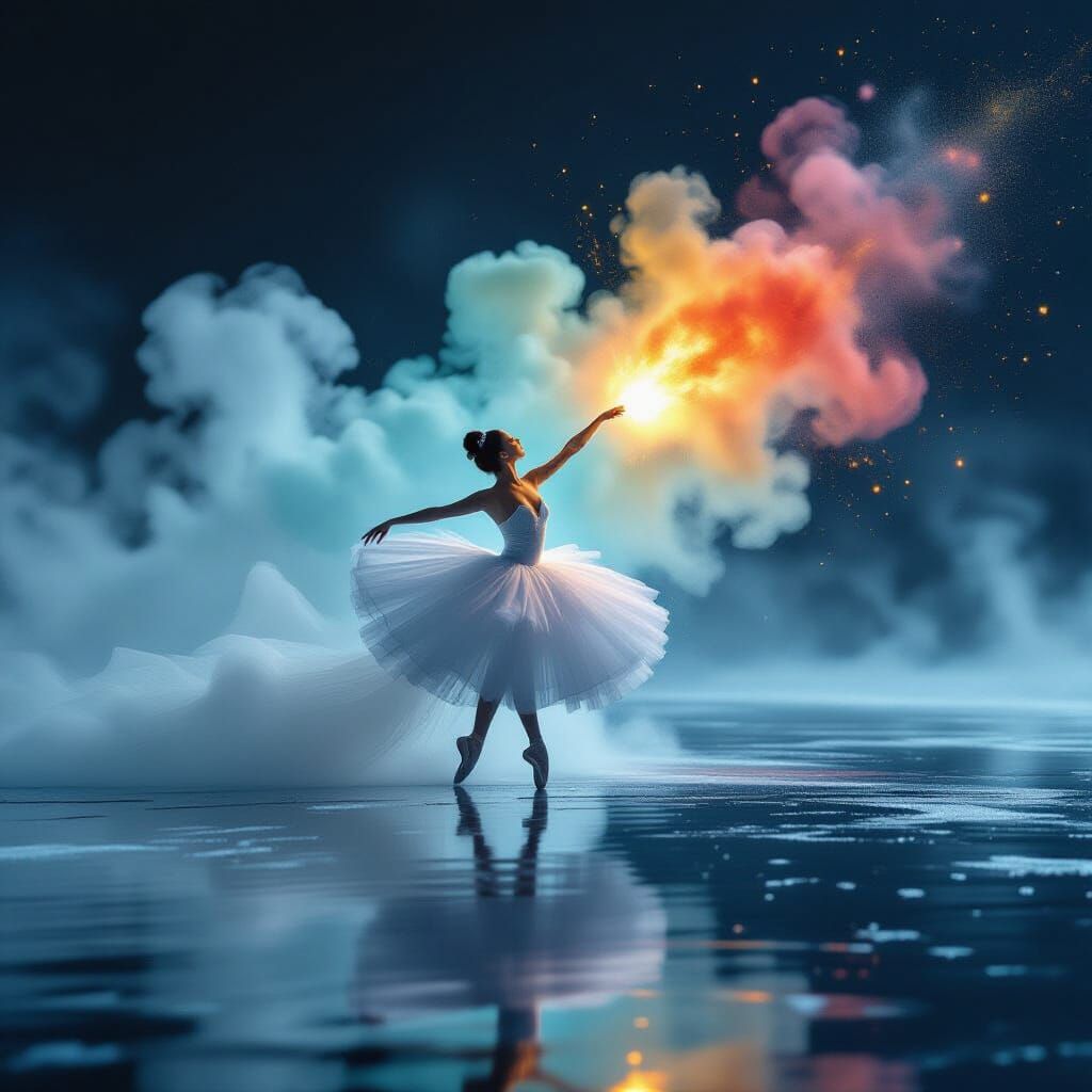 Ethereal Ballerina Dissolving into Aerogel Filaments