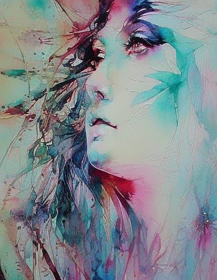 Ethereal Splatter Art in Wet Watercolor Style