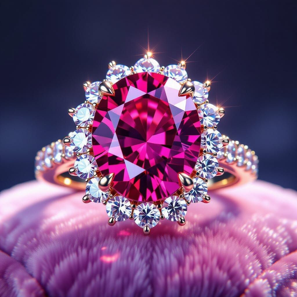 Kingly Ruby Wedding Ring with Diamond Halo
