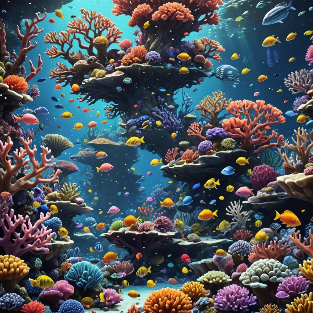 Anime Coral Reef with Fish and Animals