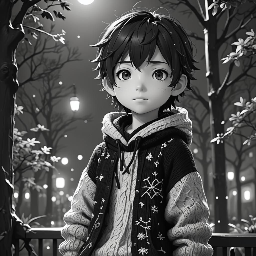 Kawaii Boy in Knitted Outfit: 3D Anime Art