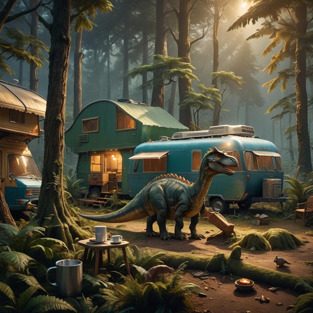 a realistic image of the dinosaur relaxing in its natural en...