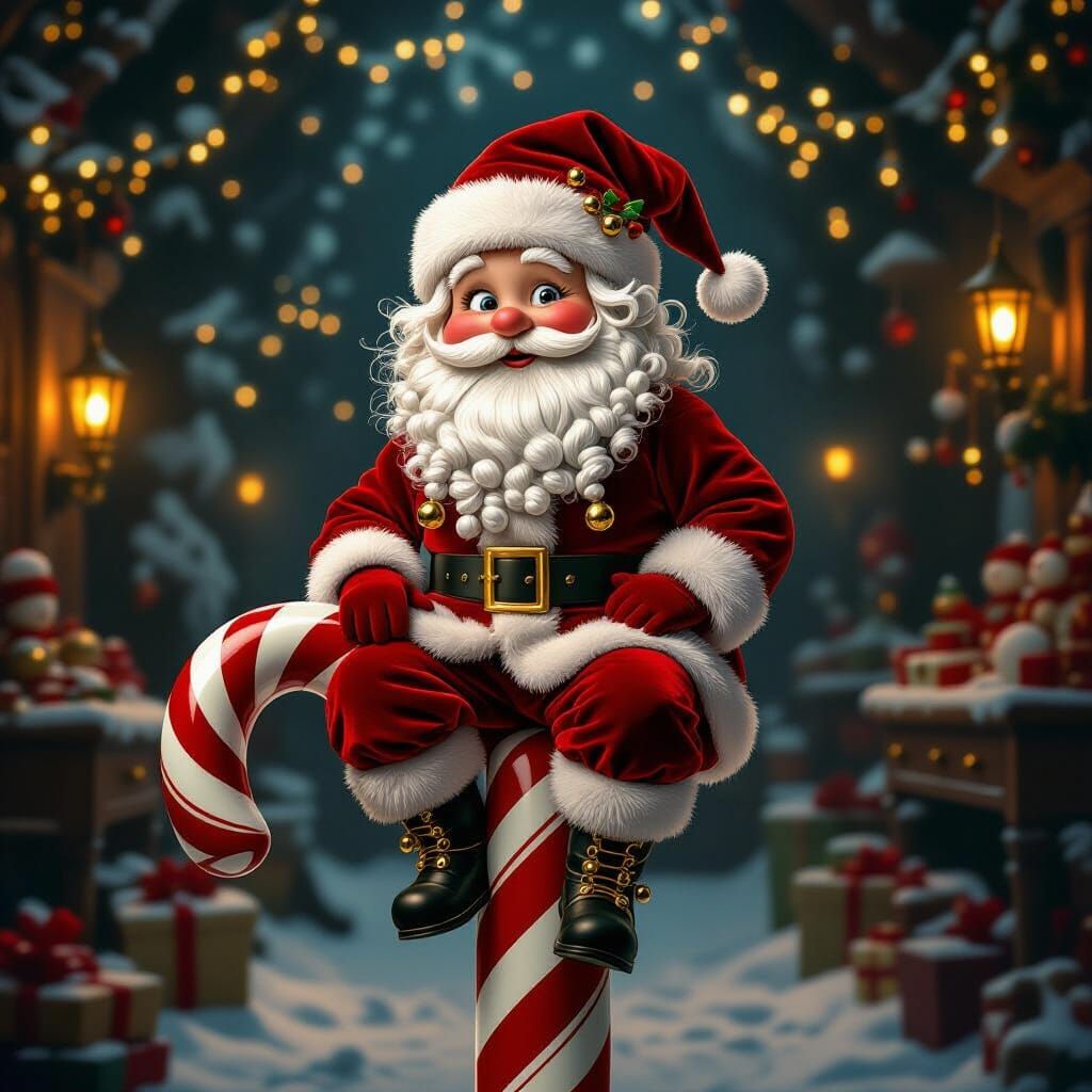 Mischievous Santa's Helper in a Festive Workshop