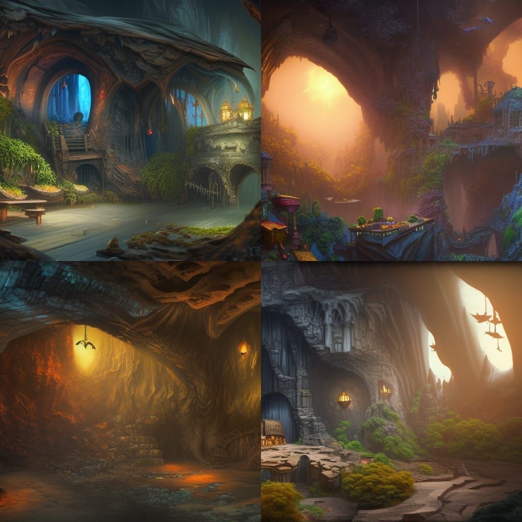 Fantastical Cat-Bat Creature in a Detailed Cave